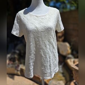 NWOT Market & Spruce Cream Crochet Front Mixed Material Short Sleeved Top
